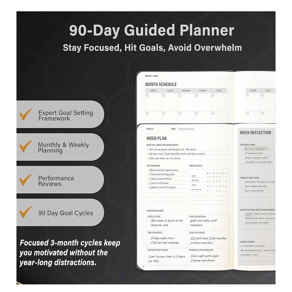MindPanda 3 Month Undated Productivity Daily Planner Guided 90-Day System